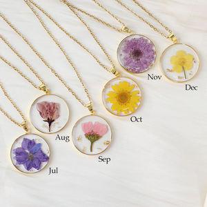 Collana pendente con fiori essiccati in resina epossidica fatta a mano da donna gioielli di fiori pressati 12 mesi collana di fiori nascita da donna - Product Image 3