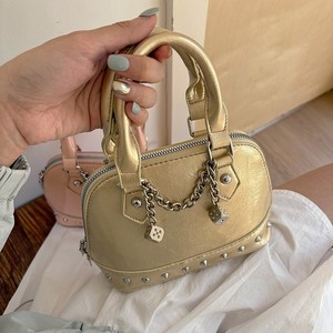 Sac à main en coquille orné de strass champagne, 7 pouces, fermeture éclair, sac bandoulière pour tenues quotidiennes - Product Image 1