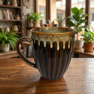Tasse à café en céramique faite à la main, tasse à thé émaillée, vaisselle côtelée, cadeau, usage promotionnel - Product Image 1