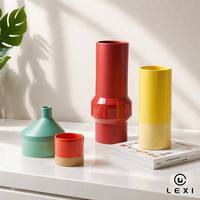 Ensemble de 4 vases en céramique contemporains et modernes, bleu sarcelle, orange, rouge, jaune, vases décoratifs pour la maison, le bureau, l'étagère, la table, cadeau