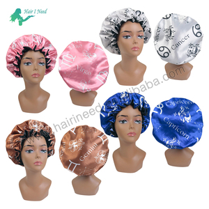 Bán buôn Chất lượng cao tùy chỉnh đầy màu sắc SATIN LỤA ngủ hai lớp tóc nắp ca-pô với chòm sao Logo - Product Image 1