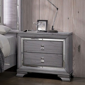 Contemporary Light Gray Nightstand Solid Wood Dovetail Drawers <b>Mirror</b> Trim Acrylic Pulls Bedroom Furniture <b>Bedside</b> <b>Table</b> - Product Image 5