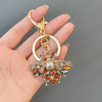 Porte-clés Abeille Mignon Animal Strass Scintillant Breloque Anneau de Clé de Voiture Pendentif de Sac Cadeau Créatif Tendance pour Femmes Filles