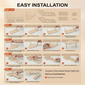 Ensemble de jeu pour hamster en bois gravé fait main, design moderne, plateforme et tunnel en bois naturel, Artware - Product Image 6