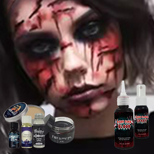 Vente chaude Effrayant Cosplay <span class=keywords><strong>Faux</strong></span> Peau Peinture <span class=keywords><strong>Sang</strong></span> Gel Saigner Plaie 3D Temporaire <span class=keywords><strong>Faux</strong></span> Cicatrice Halloween Maquillage <span class=keywords><strong>Liquide</strong></span> <span class=keywords><strong>Latex</strong></span> Ensemble - Product Image 1