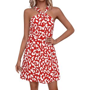 Vestido Mini Halter para Mujer, Sin Mangas, Estampado Floral Bohemio, Corte en A, Casual, para Playa, Cintura Natural, Tejido Transpirable, Estilo Veraniego - Product Image 1