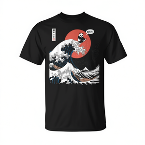 T-shirt unisexe pour adulte The Great Wave Kanagawa Panda, manches courtes, col rond, impression numérique, promotionnel - Product Image 2