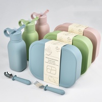 Ensemble de 4 boîtes portables en silicone de qualité alimentaire, étanches, avec gobelet de sport et compartiments pour cuillère et fourchette en acier inoxydable