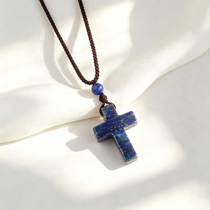 Collane Regolabili <span class=keywords><strong>con</strong></span> Ciondolo a Croce in Pietra Preziosa Cristiana, Collane <span class=keywords><strong>con</strong></span> Ciondolo a Croce in Diaspro Rosso, Quarzo Rosa e Ametista - Product Image 6