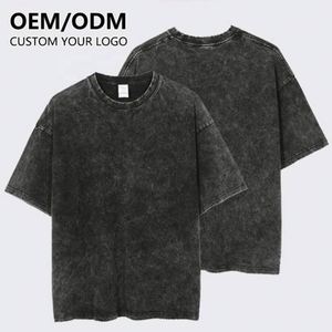 Wholesale Mens Oversize Acid Washed Solid Knitted Heavyweight Cotton Custom Graphic Logo Streetwear Vintage T-Shirt - Product Image 1