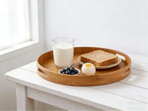 Bandeja Redonda de Bambú Natural con Asas, Borde Elevado, para Desayuno y Café, para Hogar, Hotel, Restaurante, Venta al por Mayor, Personalizable - Product Image 2