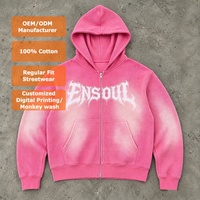ODM Sweat à capuche zippé gaufré, délavé effet dégradé, imprimé lettres gothiques craquelées vintage sur le devant, coupe oversize streetwear, modèle court