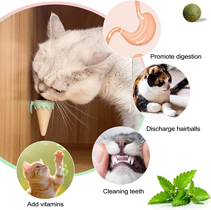 Cat Licking Toy Natural Catnip Wall Ball Ice Cream Shaped Cat Snacks Ball Teeth Clean Cat
