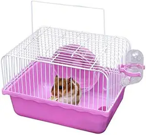 Pet Hamster Cage with Running Wheel Water Bottle Food Basin Portable Carrier House Mice Home Habitat for Going Out