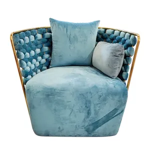 현대 스타일 벨벳 패브릭 거실 의자 패션 블루 스테인레스 스틸 프레임 싱글 소파 의자