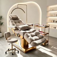 Table de massage électrique de luxe avec commande au pied, 3/4 moteurs, en tissu polaire d'agneau, pour salon de beauté moderne et lit cosmétique chauffant