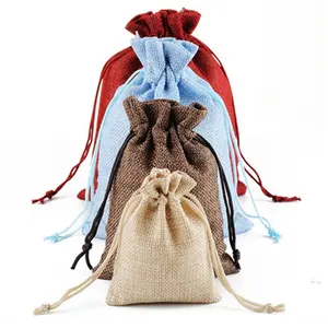 10X14Cm Mini Jute Pouch Linnen Hessische Hennep Trekkoord Kleine Gift Verpakking Zak Bruiloft Sieraden Ring Verpakking Pouch