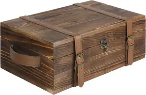 Caja de regalo de vino decorada con Botella doble, caja de vino de madera antigua con tapa de bloqueo, Maleta de almacenamiento de botellas de vino con l artificial superior