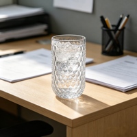 Verre à boire de 420 ml en verre taillé en diamant, style cristal, motif géométrique, pour eau, jus et cocktails