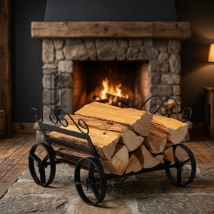 Classic Iron <b>Log</b> Holder with Wheels for Firewood <b>Storage</b> Rectangle Shape Powder Coated Finish - Product Image 5