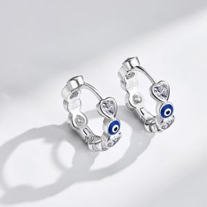 Dylam NO MOQ Tiny S925 <b>Silver</b> Evil Blue Eyes Enamel 5A Zirconia Faith Sapphire Spiritual Turkish Protection <b>Hoop</b> Earrings - Product Image 4