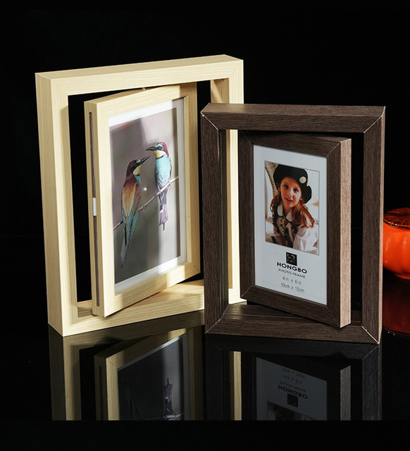 American Wooden Personalized Ins Style Living Room Decoration Simple Creative Double-Sided Transparent Rotating Photo Frame
