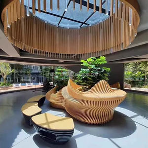 Chaises en <span class=keywords><strong>bois</strong></span> massif de forme unique personnalisées paramétriques pour la zone d'attente du hall de l'hôtel avec canapé de banch en tranche de dossier - Product Image 5