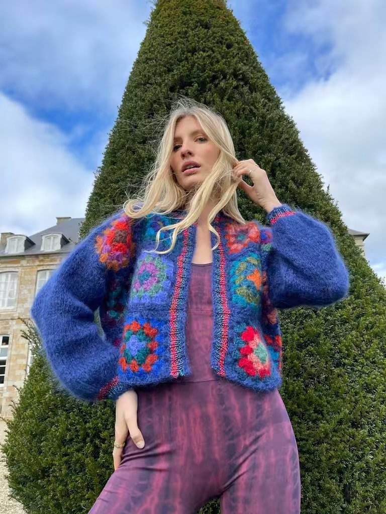 Pull Vintage court en maille Mohair pour femme, grand-mère carré