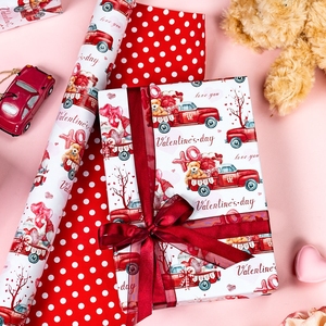 Red Truck Love Wrapping <b>Paper</b> <b>Roll</b> Vintage Truck Polka Dot Reversible Gift <b>Wrap</b> for Valentine’s Day Anniversary Romantic - Product Image 2