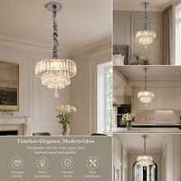 Lampe suspendue LED en cristal chromée à hauteur réglable avec angle de faisceau de 360°, Ra90, 1050 lumens, commande sans fil pour chambre à coucher