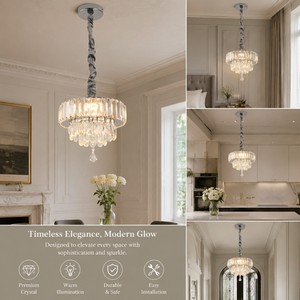 Lampe suspendue LED en cristal chromée à hauteur réglable avec angle de faisceau de 360° pour usage hôtelier - Product Image 2
