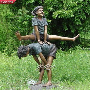 Statue en laiton pour enfant, jardin extérieur, taille réelle, garçon et fille, Sculpture en Bronze, <span class=keywords><strong>coffre</strong></span> assis - Product Image 5