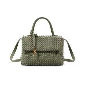 Sacs à bandoulière pour femmes de haute qualité, élégants, faits à la main, tressés, en PU souple, fermeture éclair, portables - Product Image 2