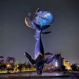 ประติมากรรมปลาวาฬสแตนเลสกลางแจ้งพร้อมไฟตกแต่ง - Product Image 3