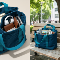 Sac fourre-tout en toile non tissée à rayures multi-compartiments, grande capacité, multi-poches, écologique, réutilisable, pour les courses