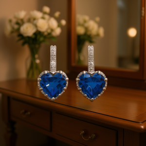 Orecchini Pendenti con Cuore Rosso in Cristallo, Montatura in Argento 925, Gioielli Romantici da Donna per Feste - Product Image 2