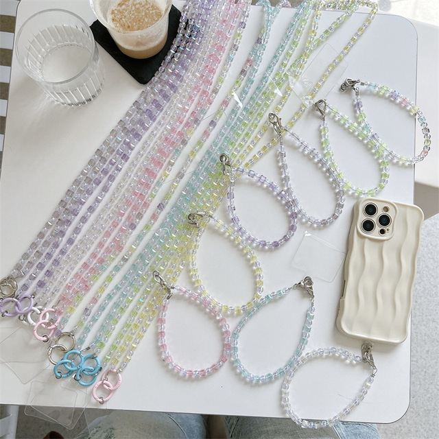 Phone Strap Crossbody with Crystal Beads Luxury Mobile Phone Crossbody Lanyard Straps Transparent Phone Neck Chain