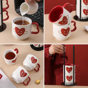 Juego de Tazas de Cerámica Hechas a Medida con Asa y Diseño de Corazón Rojo para Regalo de Parejas, Reutilizables, Calidad de Primera Clase - Product Image 2
