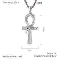 Liontin Kalung Baja Anti Karat Berlapis Emas Salib Ankh Mata Horus Mesir Kuno Perhiasan Fashion untuk Pria Grosir Religius