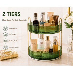 3-Tier Rotating Cosmetic <b>Storage</b> <b>Rack</b> With 360 Degree Smooth Rotation For Bathroom Vanity Organizer Modern Plastic Makeup Holder - Product Image 5