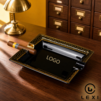 Cendrier à cigares en céramique Logo personnalisé Couleur noire de luxe avec design or Accessoire à cigares en cadeau pour fumeurs