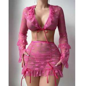 Conjunto de Pijama Europeo y Americano Nuevo con Bordado de Malla y Transparencias, Atractivo y Sexy - Product Image 4