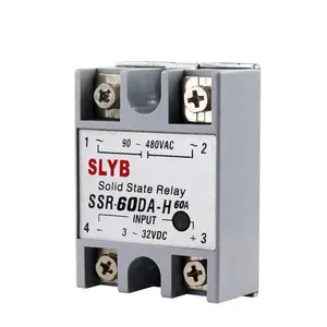 High Quality Full Amp 60A Single Phase Solid State DC Relay SSR-60 DA-H 3-32VDC Input to 90-480VAC Output 220V