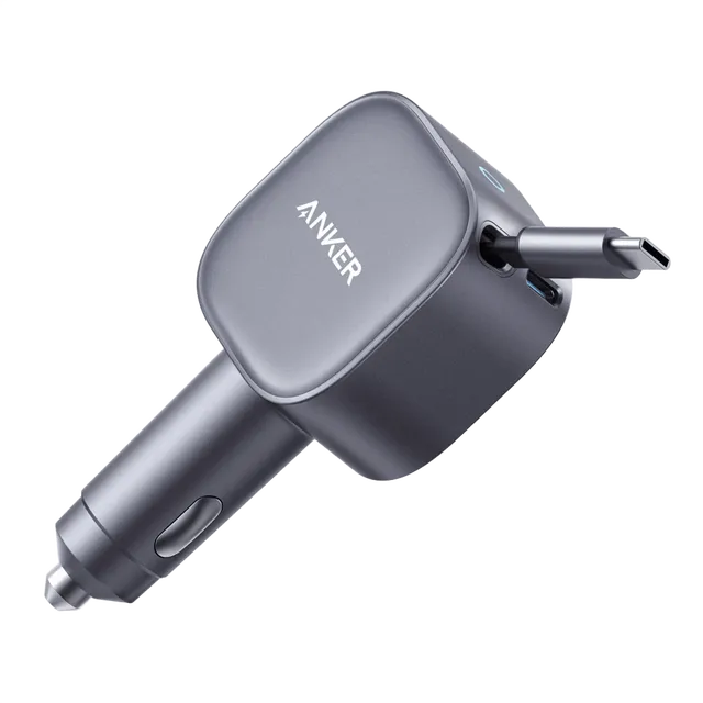 Anker Nano 75W USB-C Port Built in Retractable Car Charger Dual-Device Power Delivery Car Mobile Charger