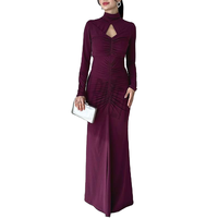 Robe longue décontractée noire pour femme 2026, à manches longues, ajourée, élégante, sexy, imprimée numériquement, en maille respirante