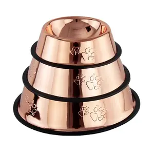 Pet Bowl Roségold Anti Klopfen Anti Slip Throw Resistant Feeder Dog Paw Print Edelstahl Hunden apf