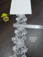 Dentelle blanche en maille tricotée brodée, bordure symétrique à motif floral en spirale, dentelle transparente à bord festonné pour robe, lingerie et accessoires de maison