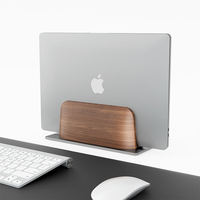 Support vertical pour ordinateur portable en noyer noir et alliage d'aluminium, support de bureau écologique et peu encombrant pour le bureau et la maison