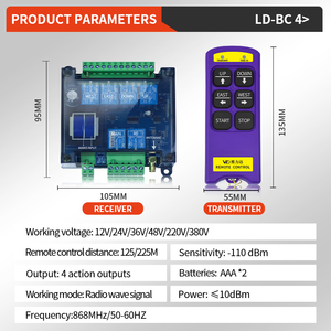 รีโมทคอนโทรลไร้สายอุตสาหกรรม LD-BC4 4 ช่องสัญญาณ สำหรับเครน รอก วินซ์ ลิฟท์ ใช้แบตเตอรี่พลาสติก AAA ระยะ 150/250 เมตร - Product Image 2