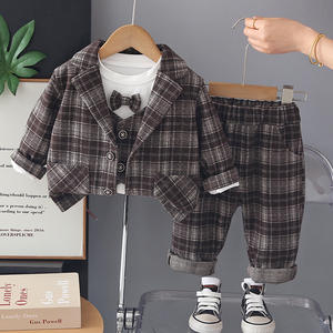 Ensemble de costume à carreaux pour bébés garçons, 3 pièces, Blazer, pantalon, T-Shirt à manches longues avec imprimé nœud papillon, <span class=keywords><strong>tenue</strong></span> formelle - Product Image 2